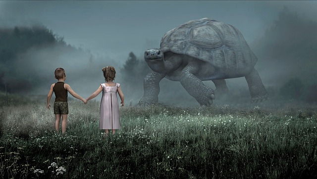 Rêve de deux enfants rencontrant une tortue géante